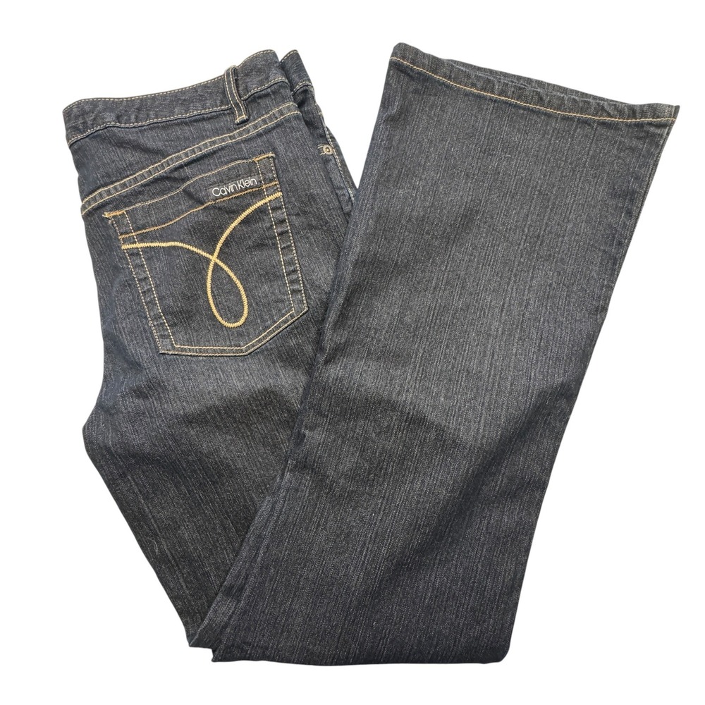 Calvin Klein Jeans Flare Pants Women 12 Dark Wash Blue Excellent Omega Stitch